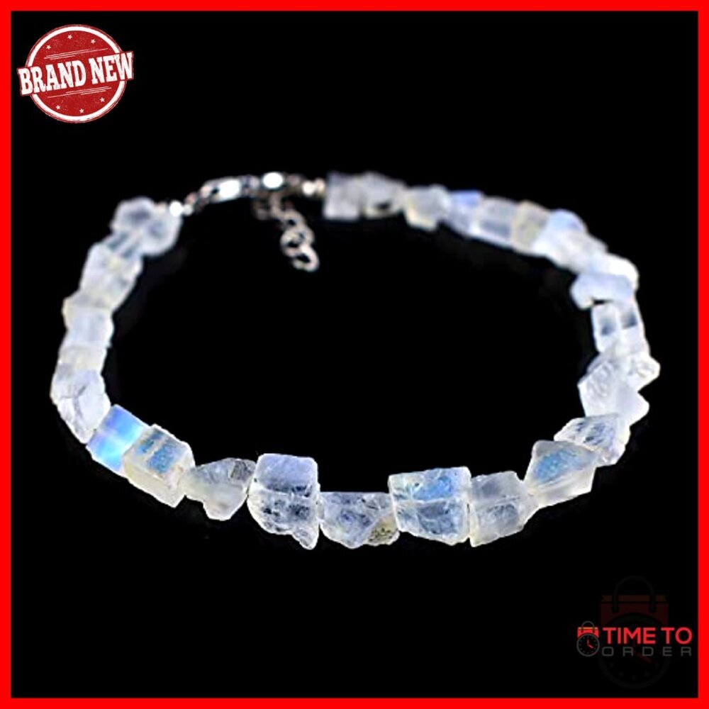 Raw Gemstone Sterling Silver Bracelet Minimal Healing Crystals Dainty Jewelry - Picture 2 of 7